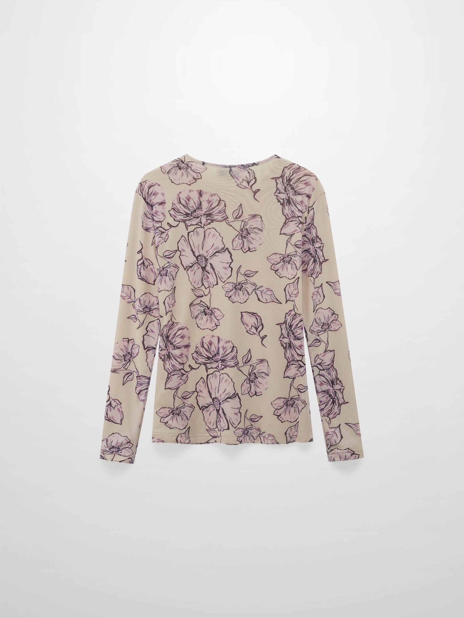 Mesh Crew Neck Print Top-Lavender Floral