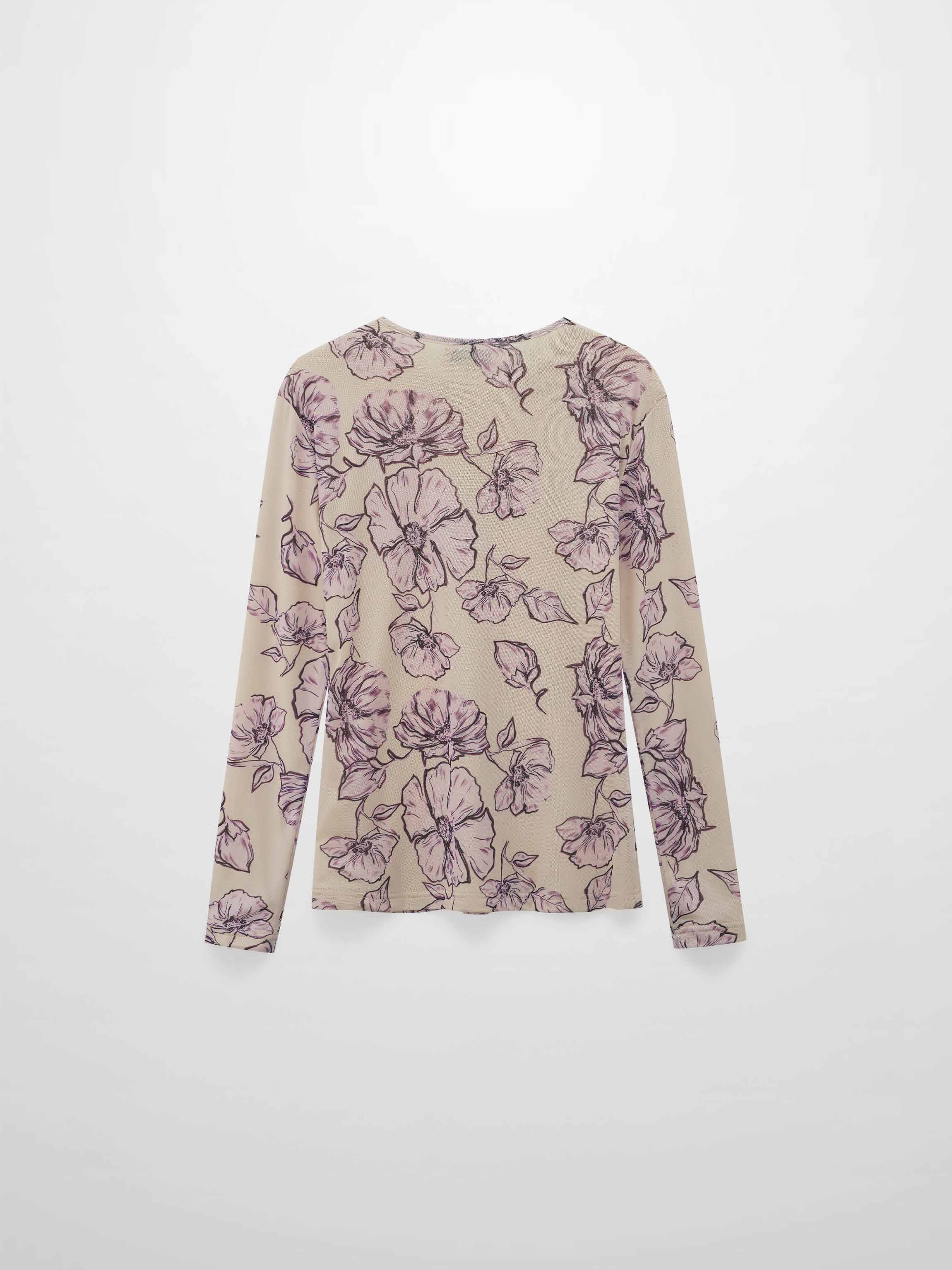 Mesh Crew Neck Print Top-Lavender Floral