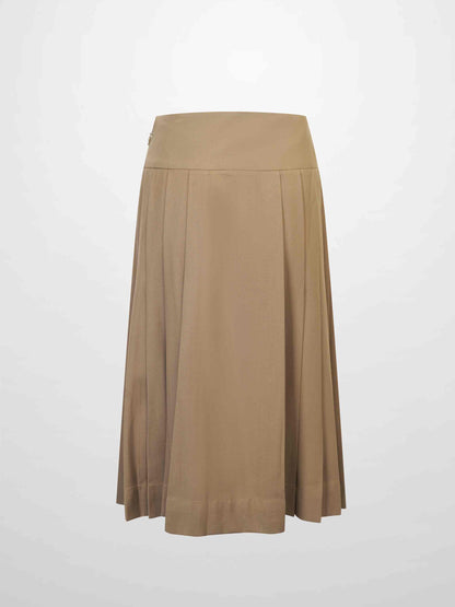 Yoke Pleated Skirt-Camel