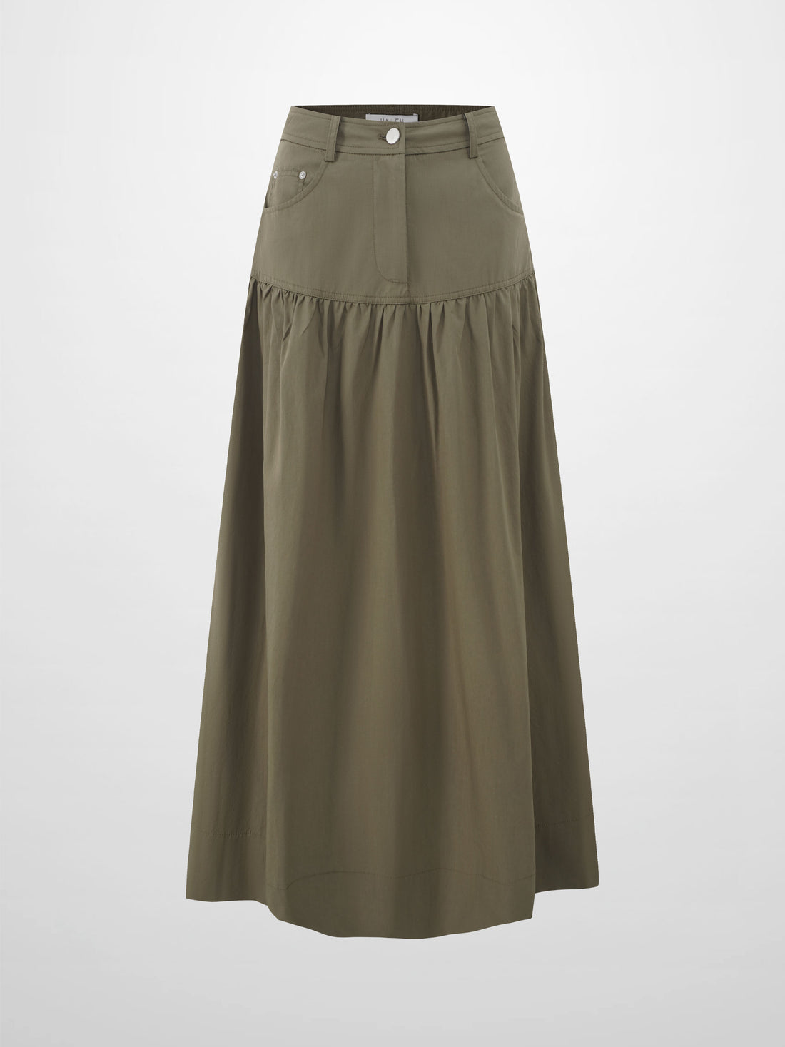 Gathered Drop Waist Yoke Skirt-Olive