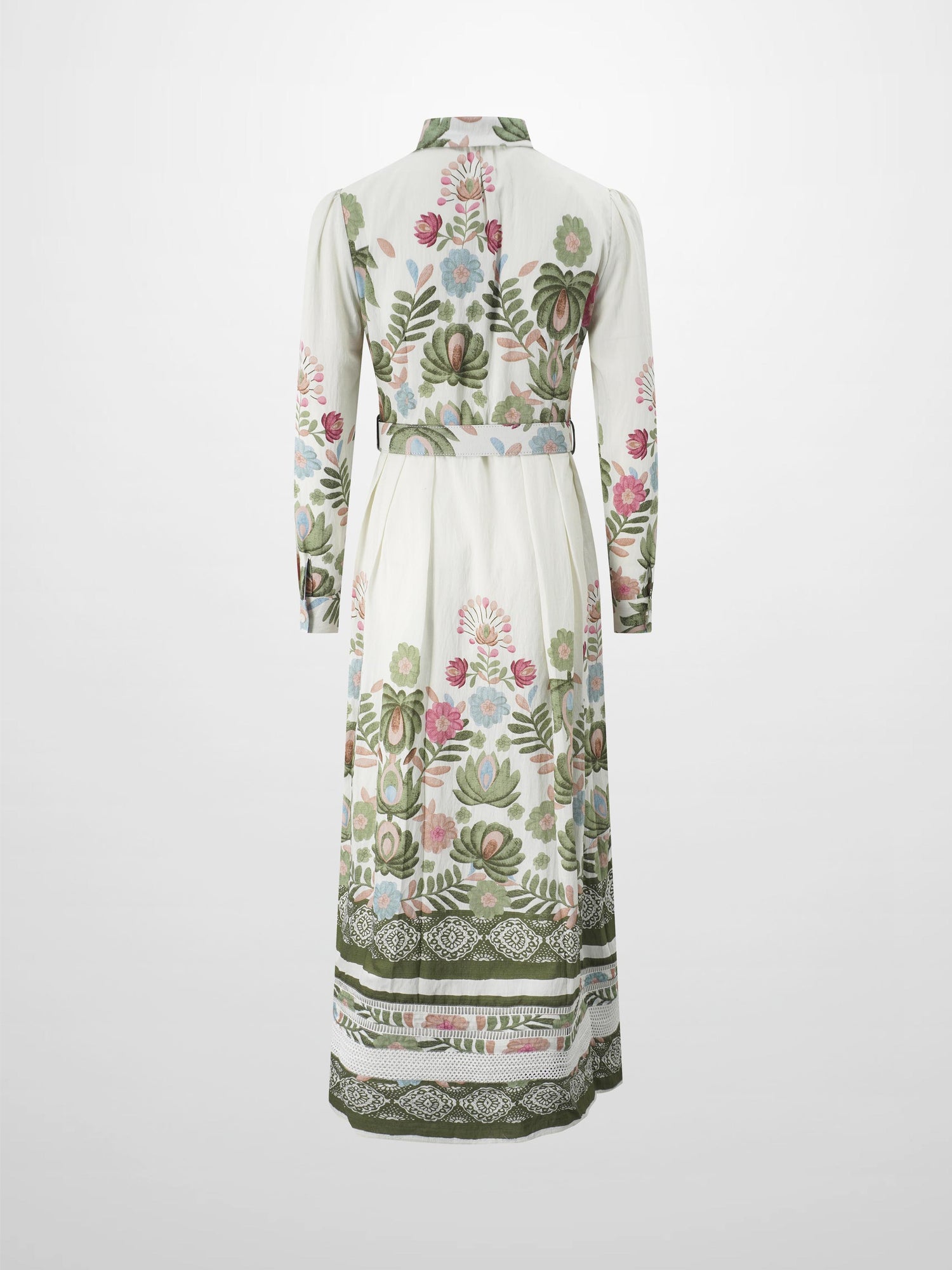 Belted Pleated Bottom Shirtdress-Floral Design