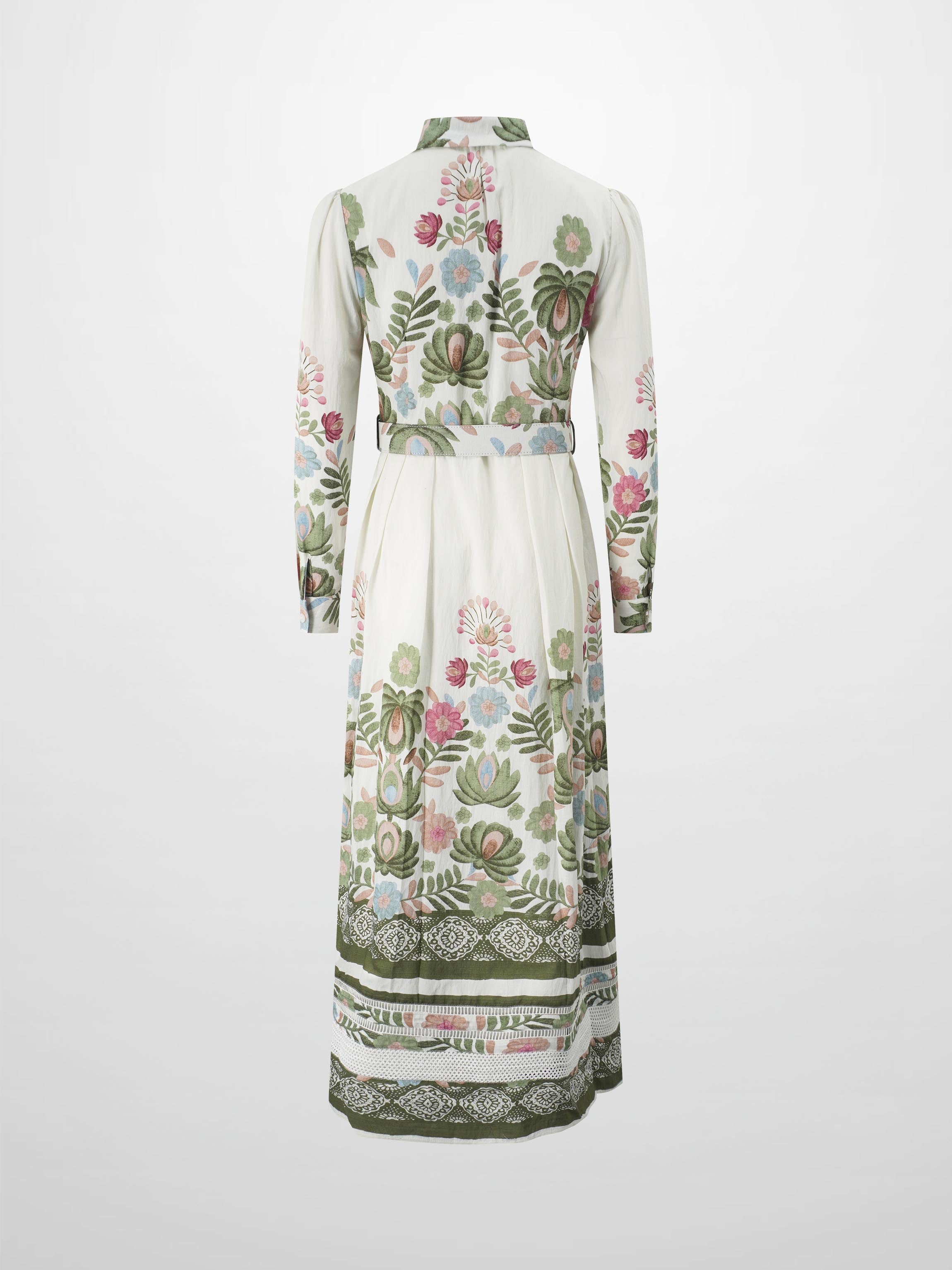 Belted Pleated Bottom Shirtdress-Floral Design