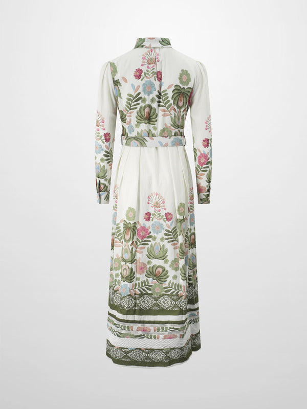 Belted Pleated Bottom Shirtdress-Floral Design