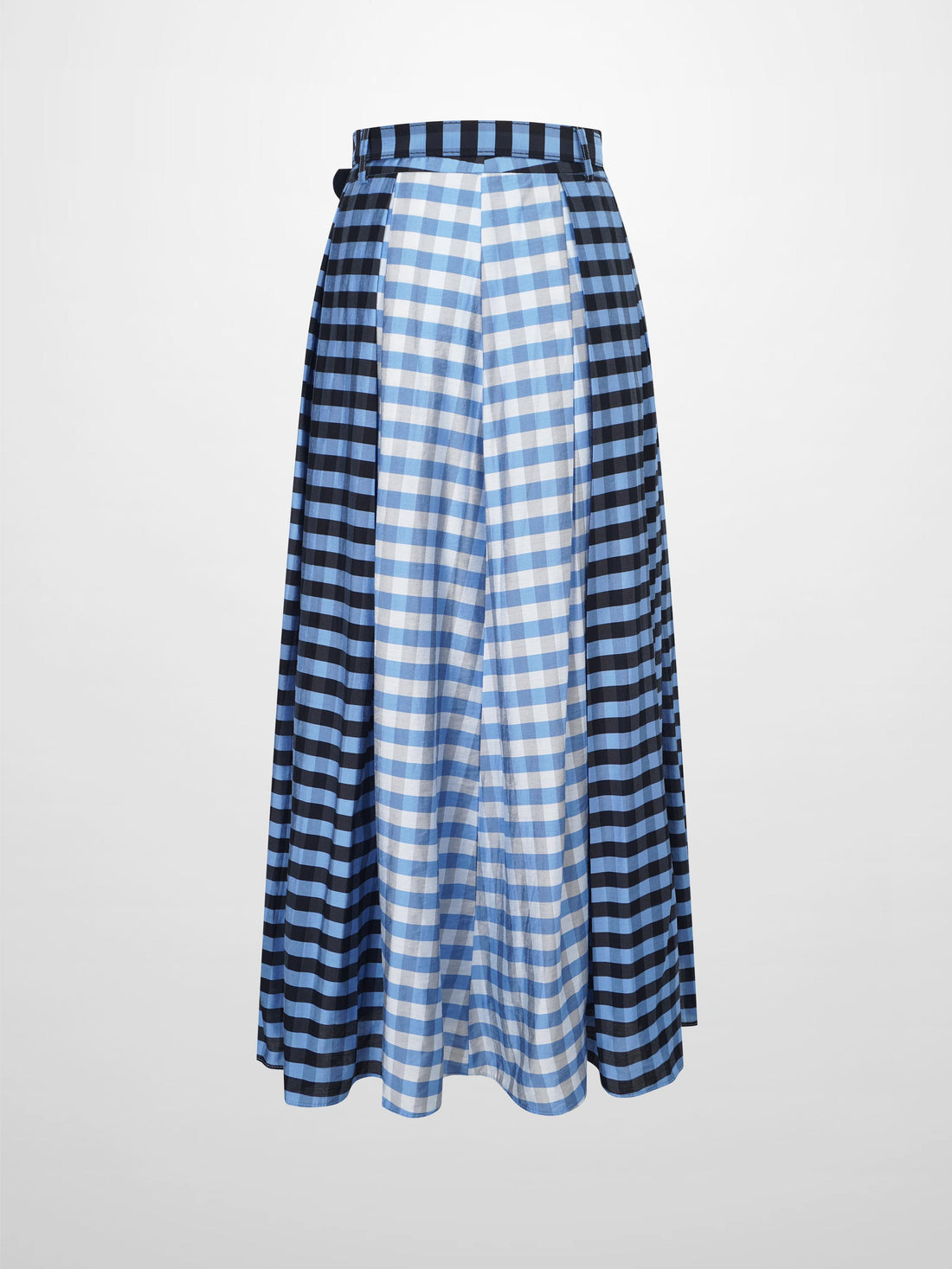Gingham Two Color Box Pleat Skirt-Blue