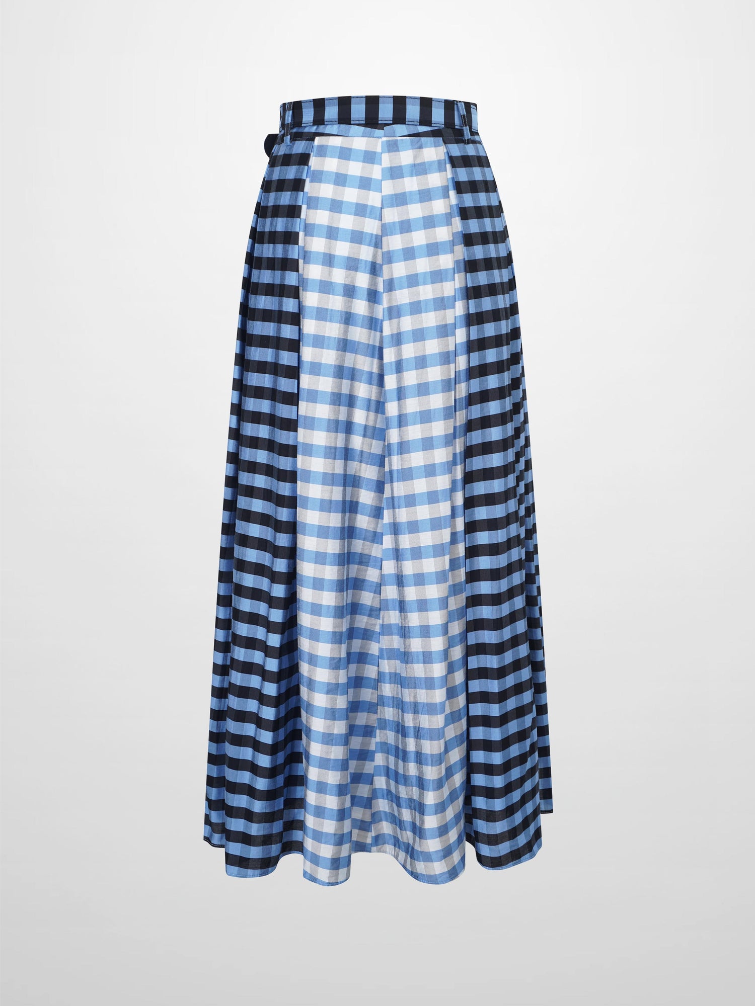 Gingham Two Color Box Pleat Skirt-Blue