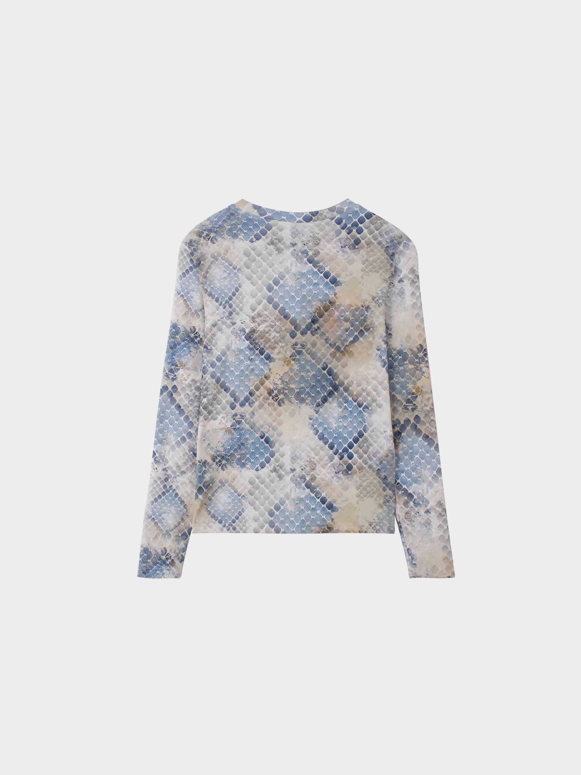 Basic Printed T-shirt-Blue Geometric