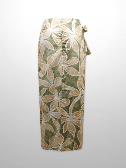 Side Tie Faux Wrap Skirt-Geo Floral