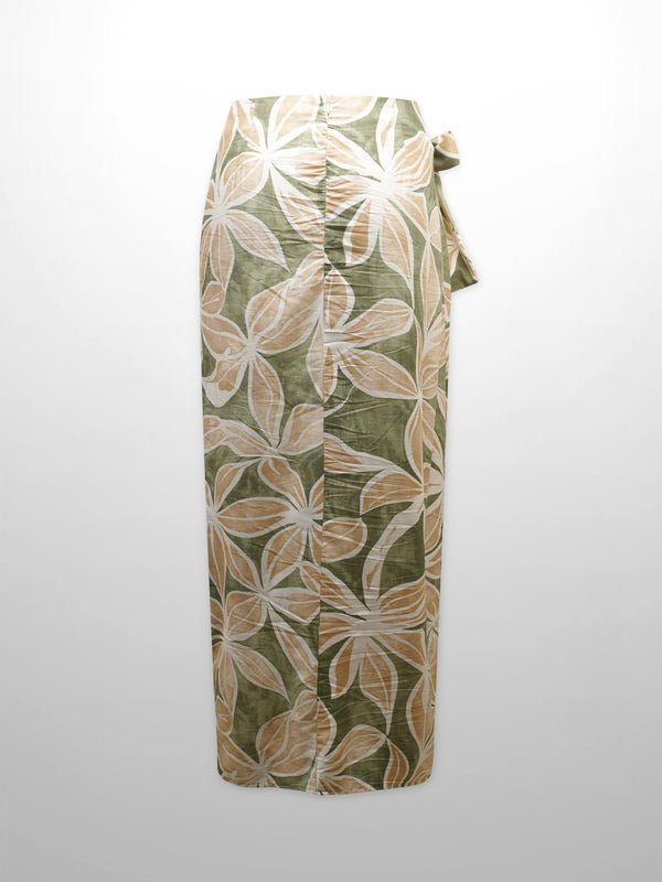 Side Tie Faux Wrap Skirt-Geo Floral