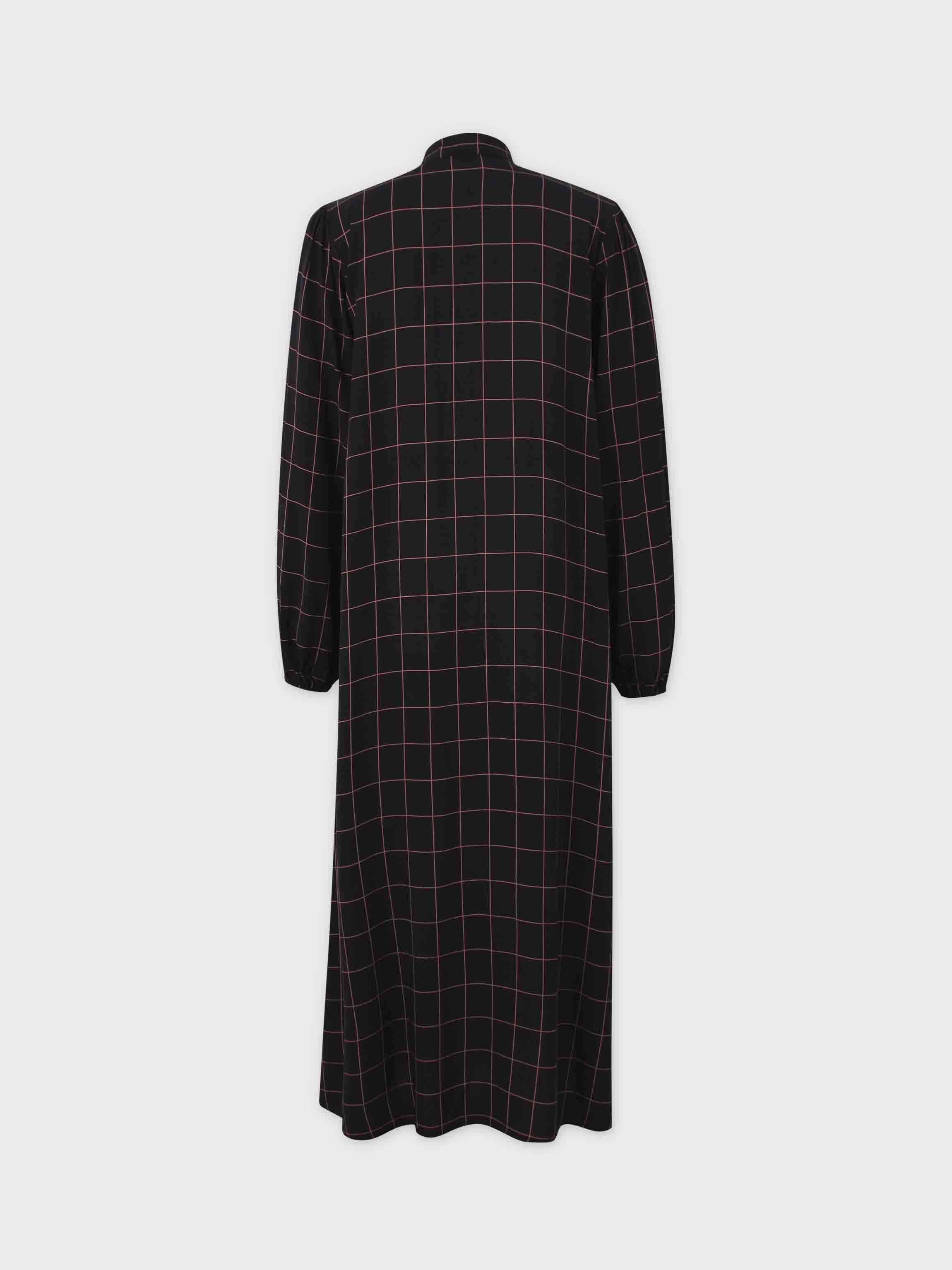 Front Placket Dress-Burgundy Plaid