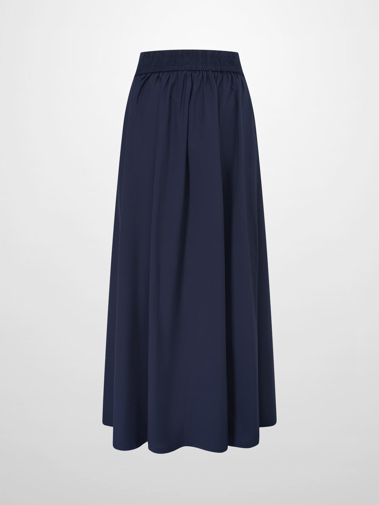 Elastic Back Maxi Cotton Blend Skirt-Navy
