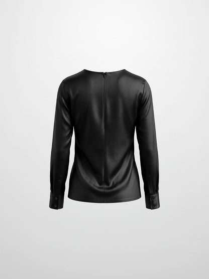 Faux Satin Ruffle Top - Black