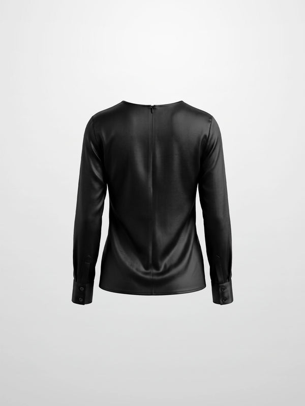 Faux Satin Ruffle Top - Black