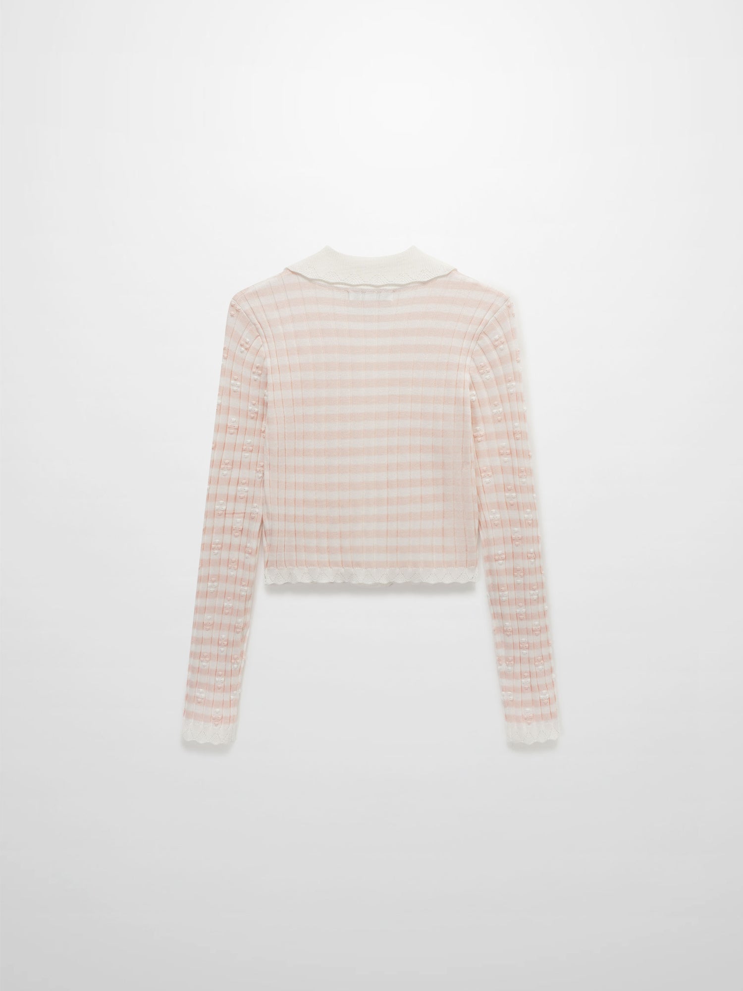 Striped Scalloped Edge Cardigan-Pink/White