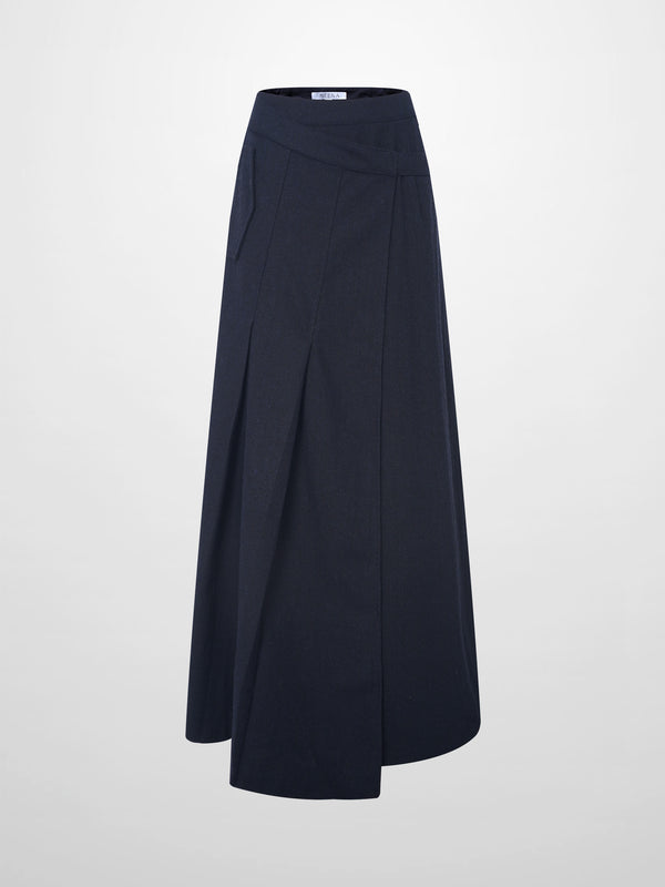 Buckle Pleat Skirt - Navy