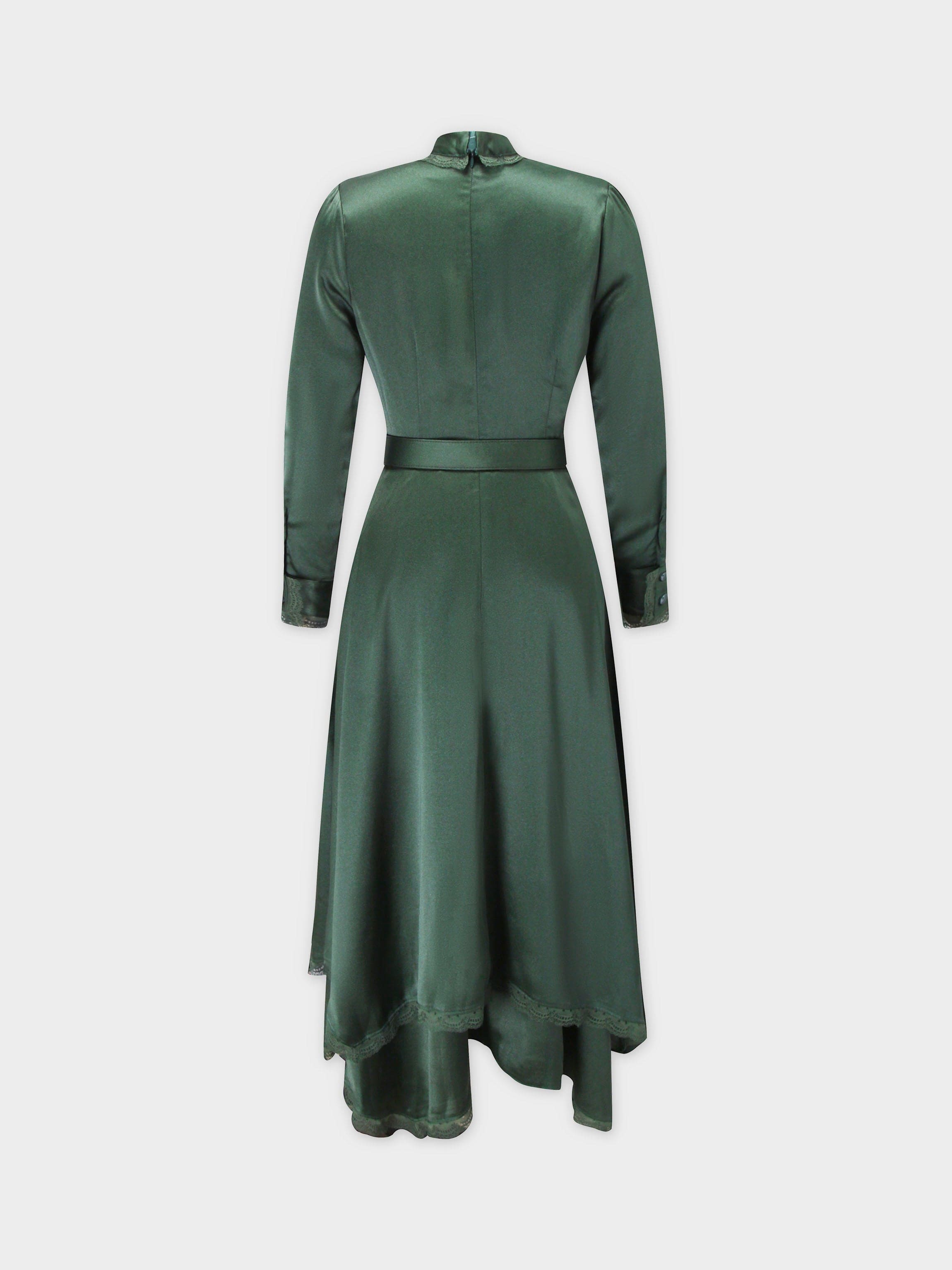 Double Layer Hem Dress-Green