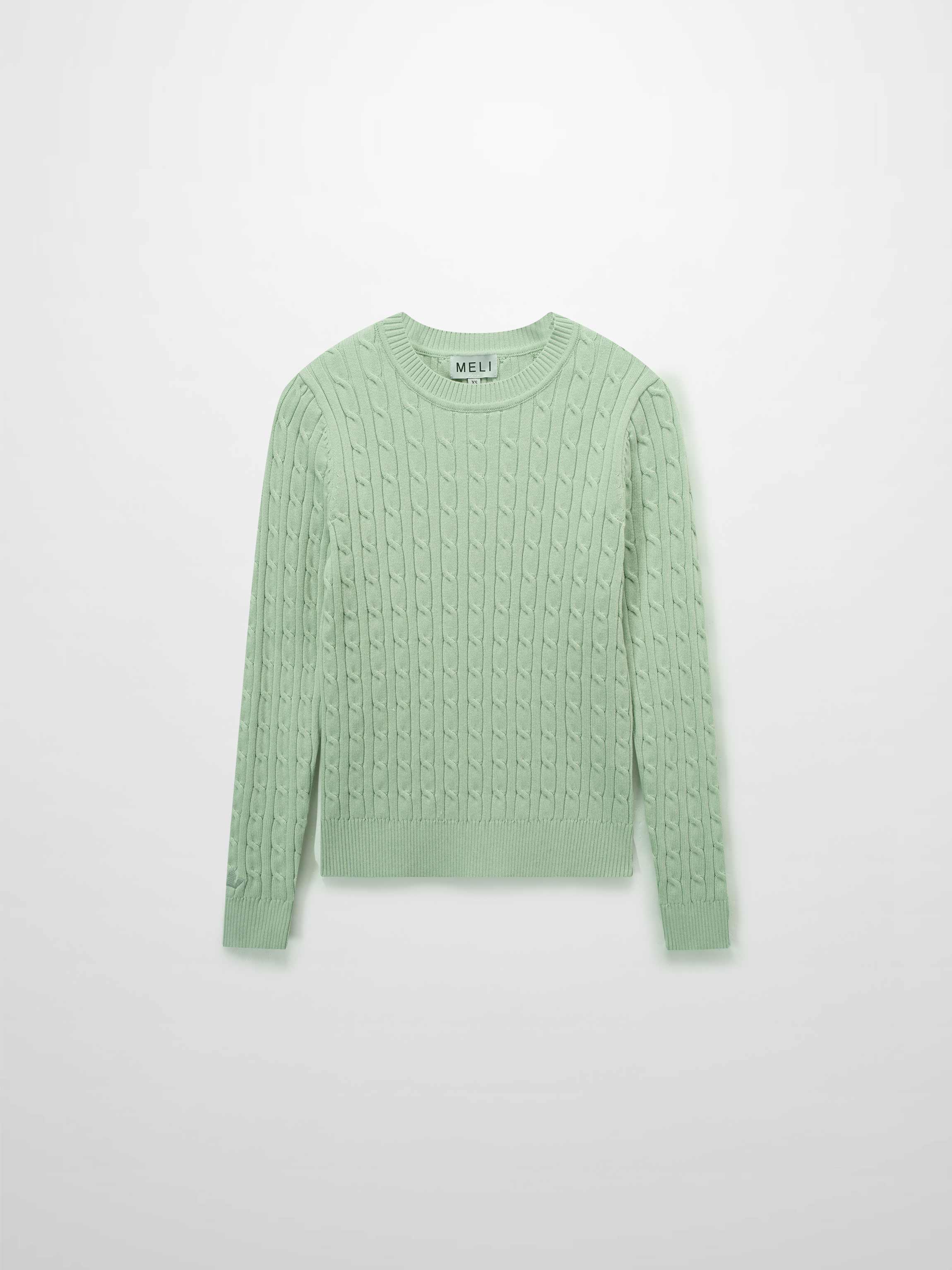 Crew Neck Cable Sweater-Mint