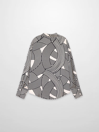 Button Down Print Blouse-Geometric Lines