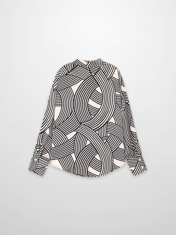 Button Down Print Blouse-Geometric Lines