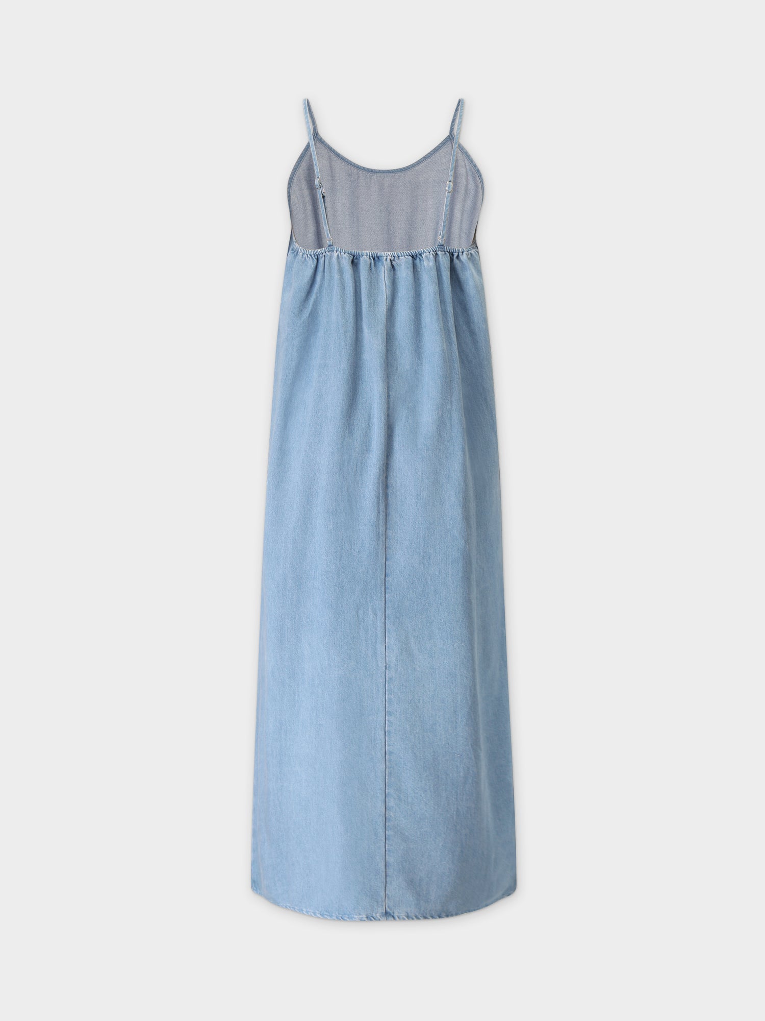 Solid Crew Neck Slip Dress-Light Blue Denim