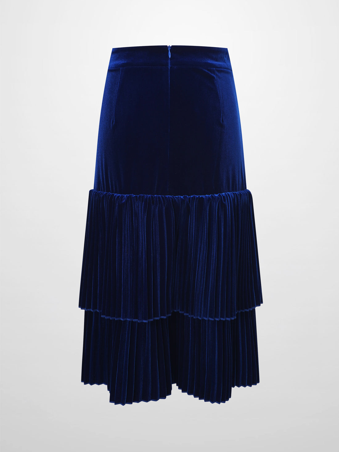 Double Layer Pleated Bottom Velvet Skirt-Navy