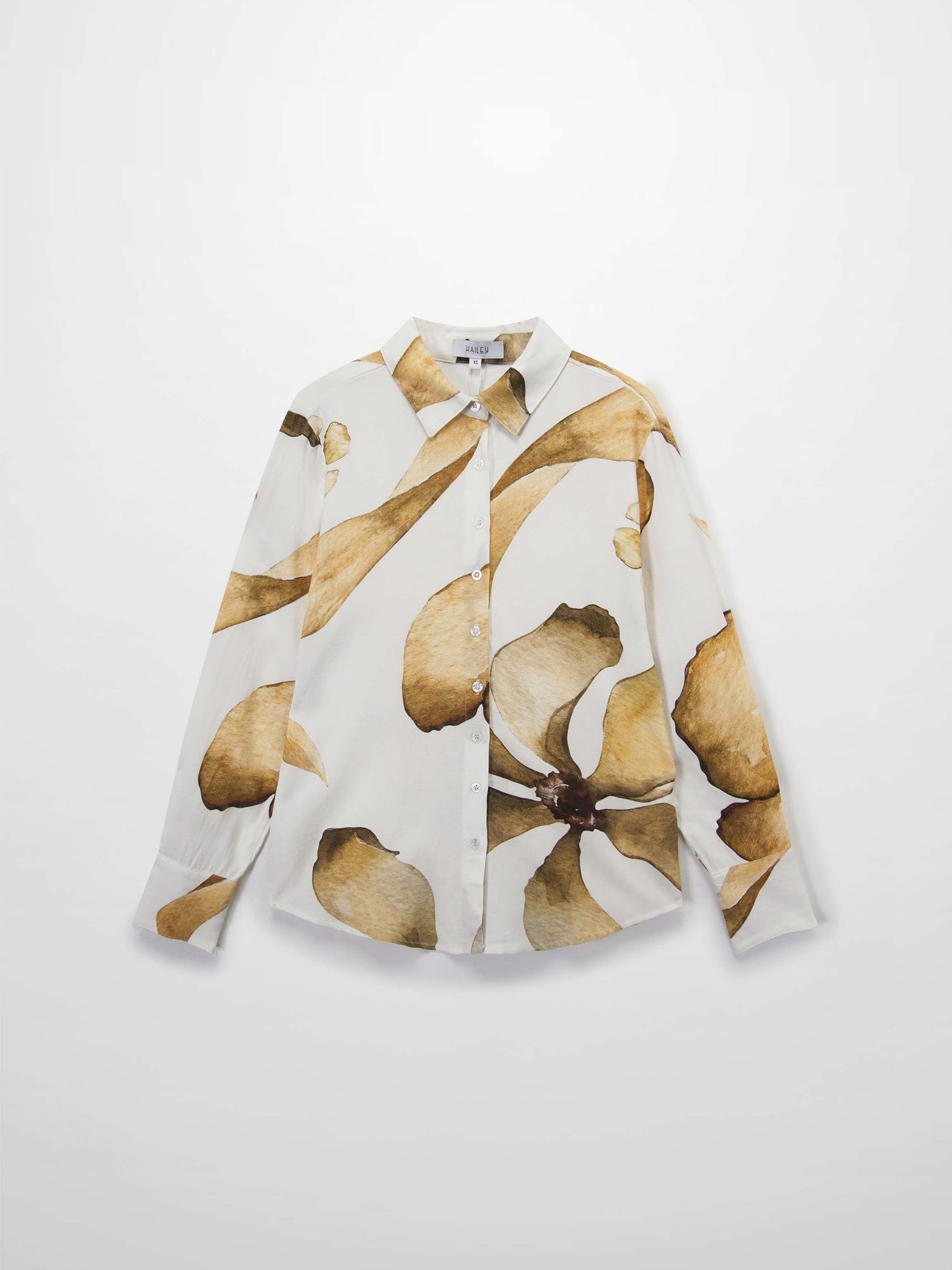 Printed Linen Blend Blouse-Brown Floral