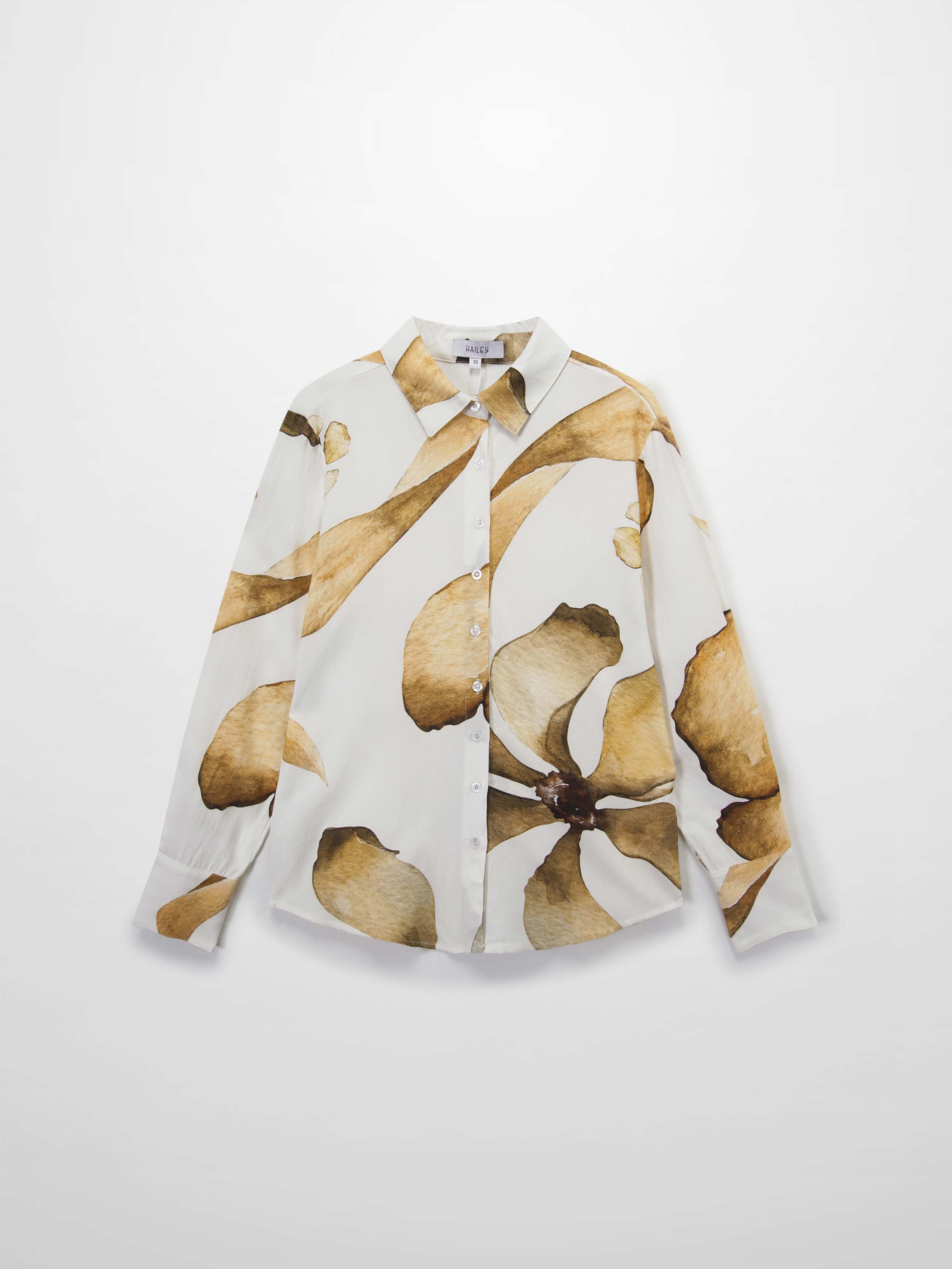 Printed Linen Blend Blouse-Brown Floral