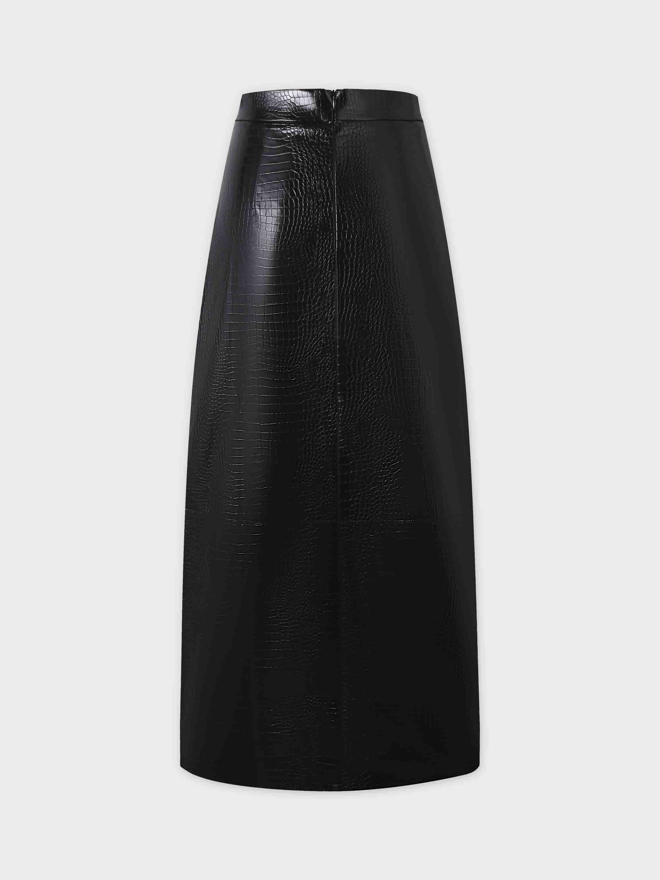 Croc Leather Skirt-Black