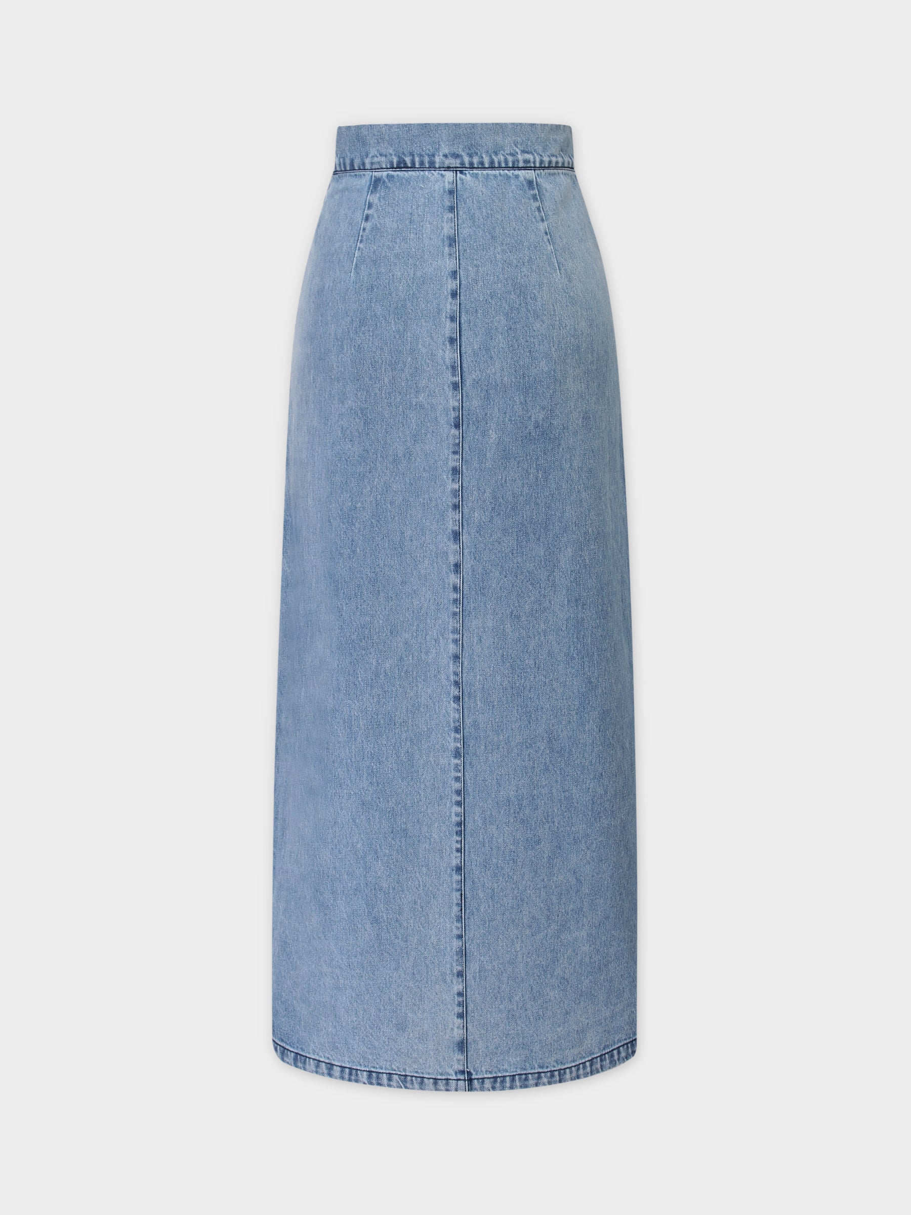 Curve Seam Denim Skirt-Blue Wash