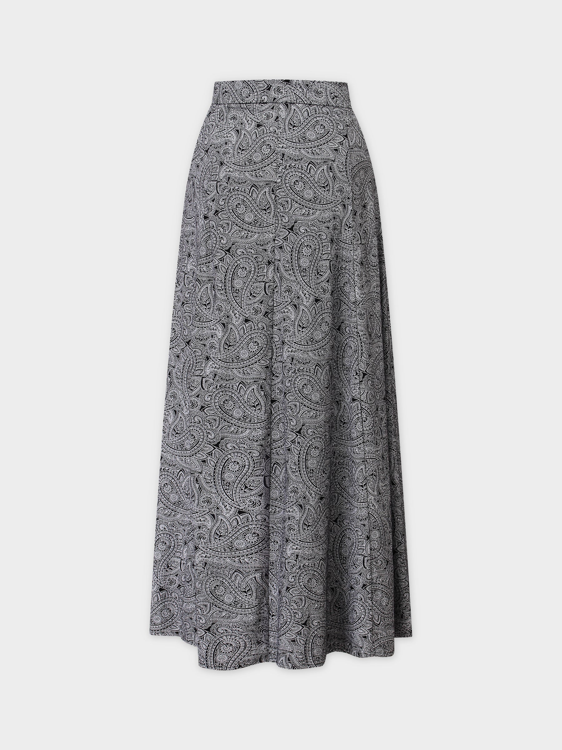 Pattern A-Line Seamed Skirt-B/W Paisley