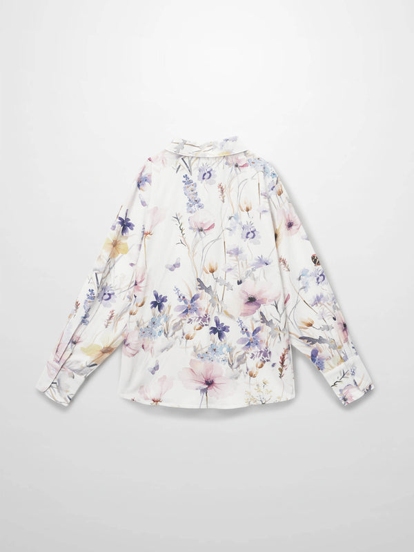 Printed Linen Blend Blouse-Scattered Flowers