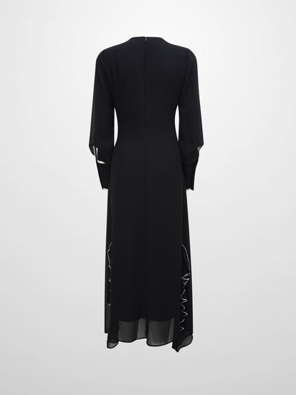 Asymmetrical Hem Dress-Black