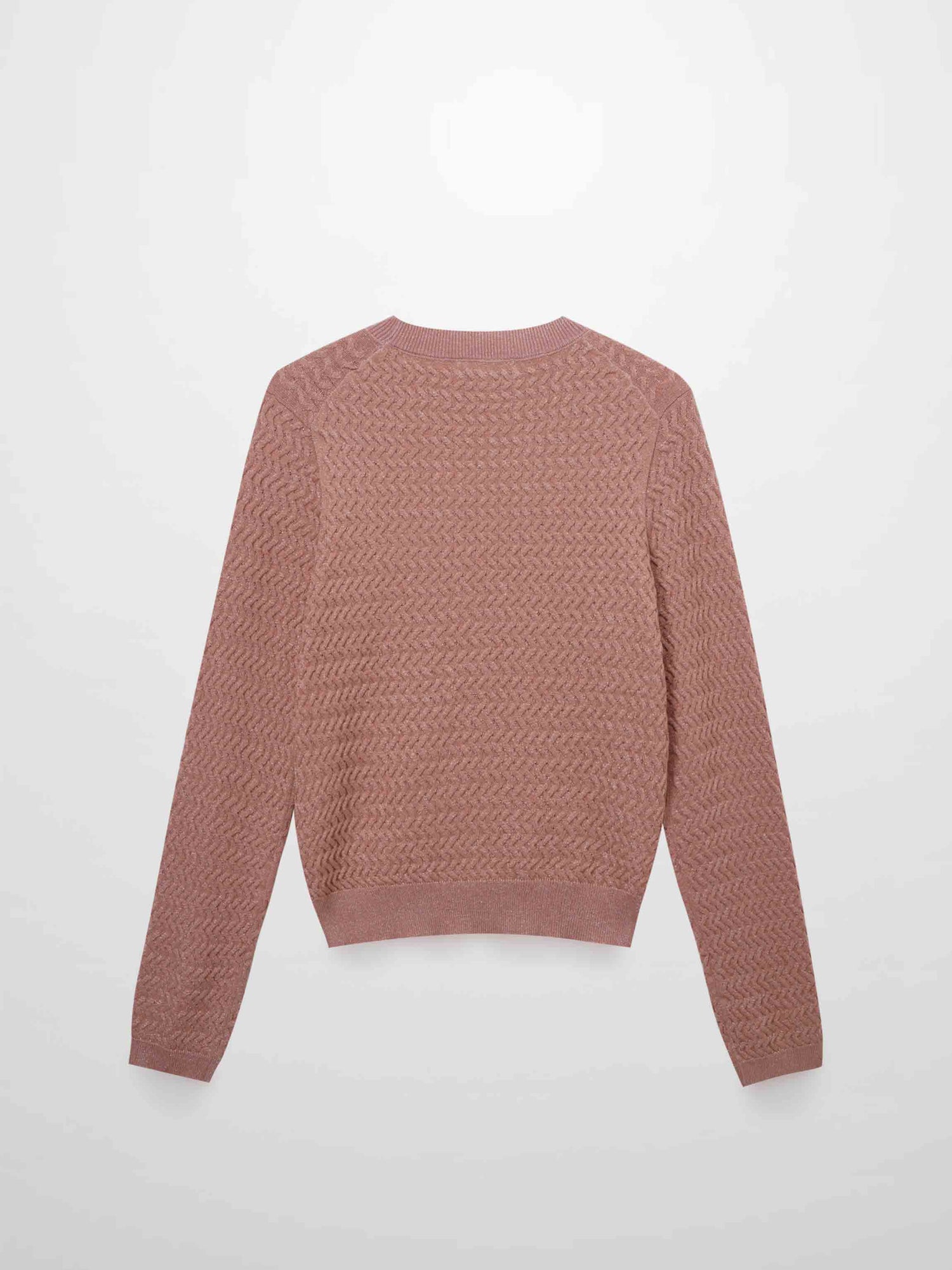 Textured Lurex Crew Sweater-Blush
