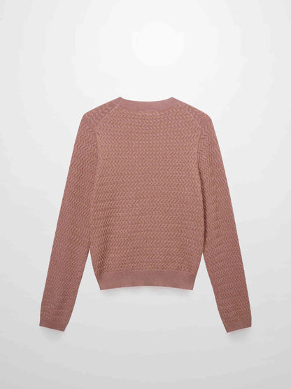 Textured Lurex Crew Sweater-Blush