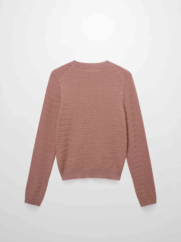 Textured Lurex Crew Sweater-Blush