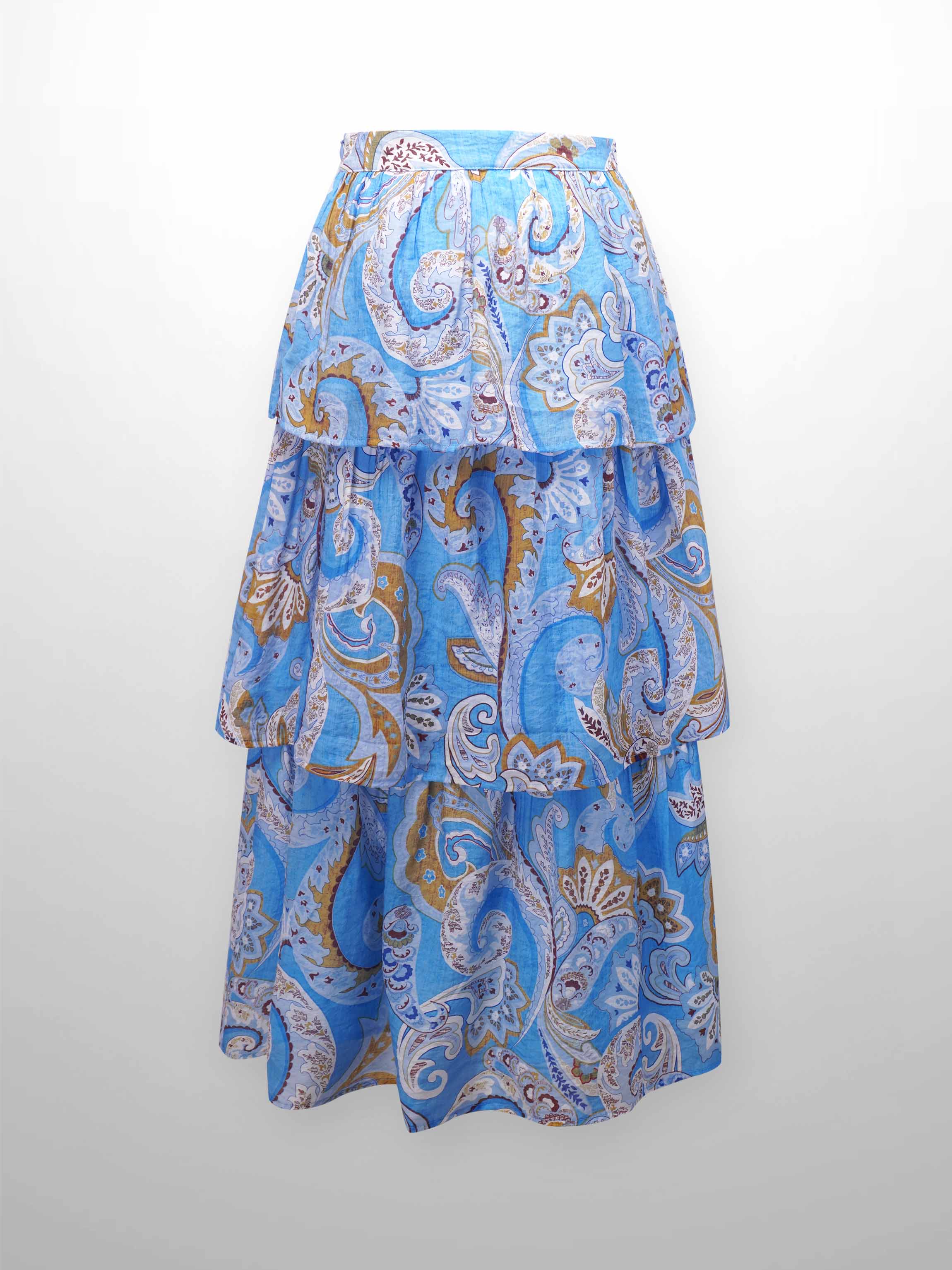 Layered Skirt-Light Blue Paisley