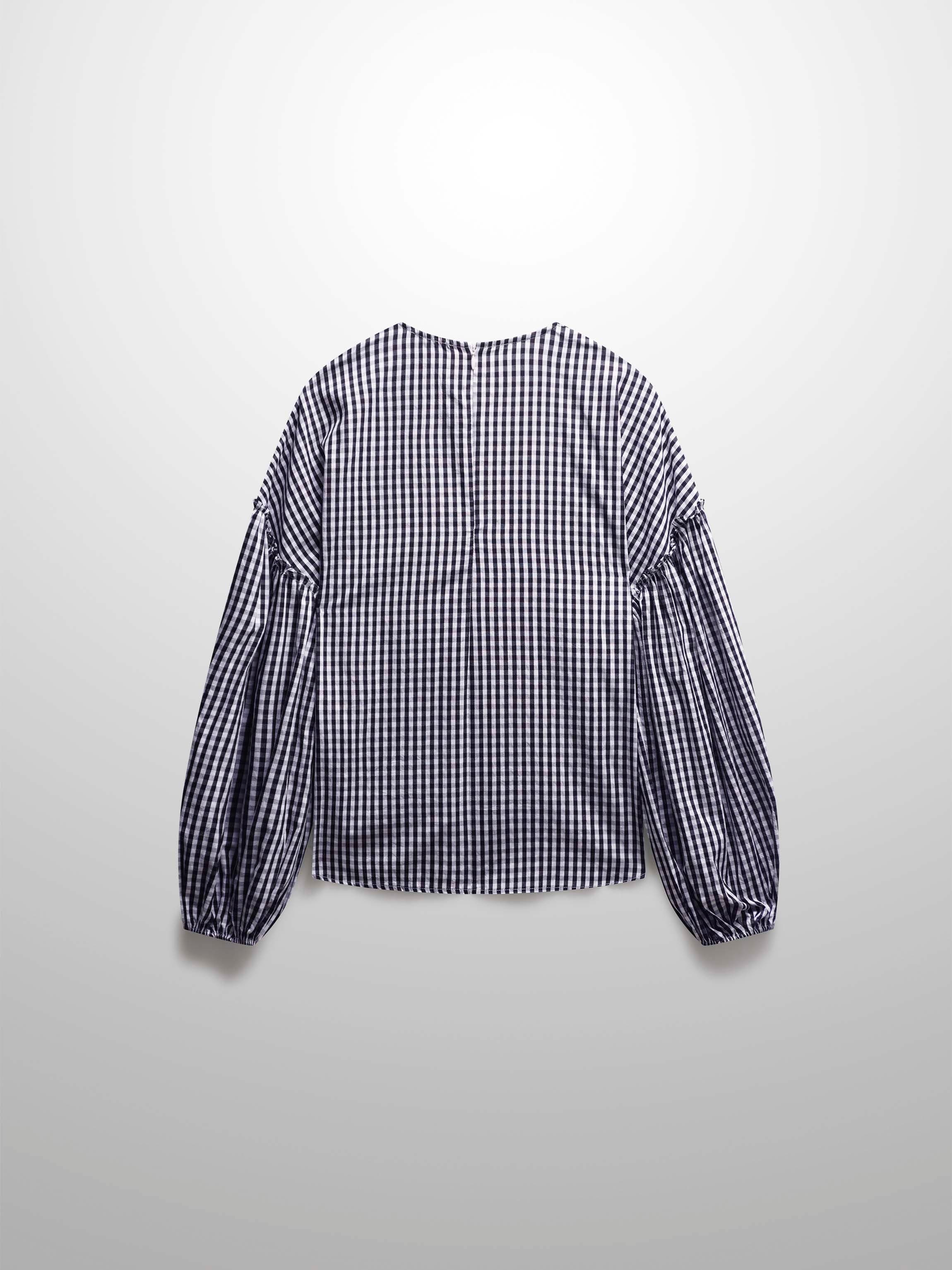 Bubble Sleeve Top-Black/White Gingham