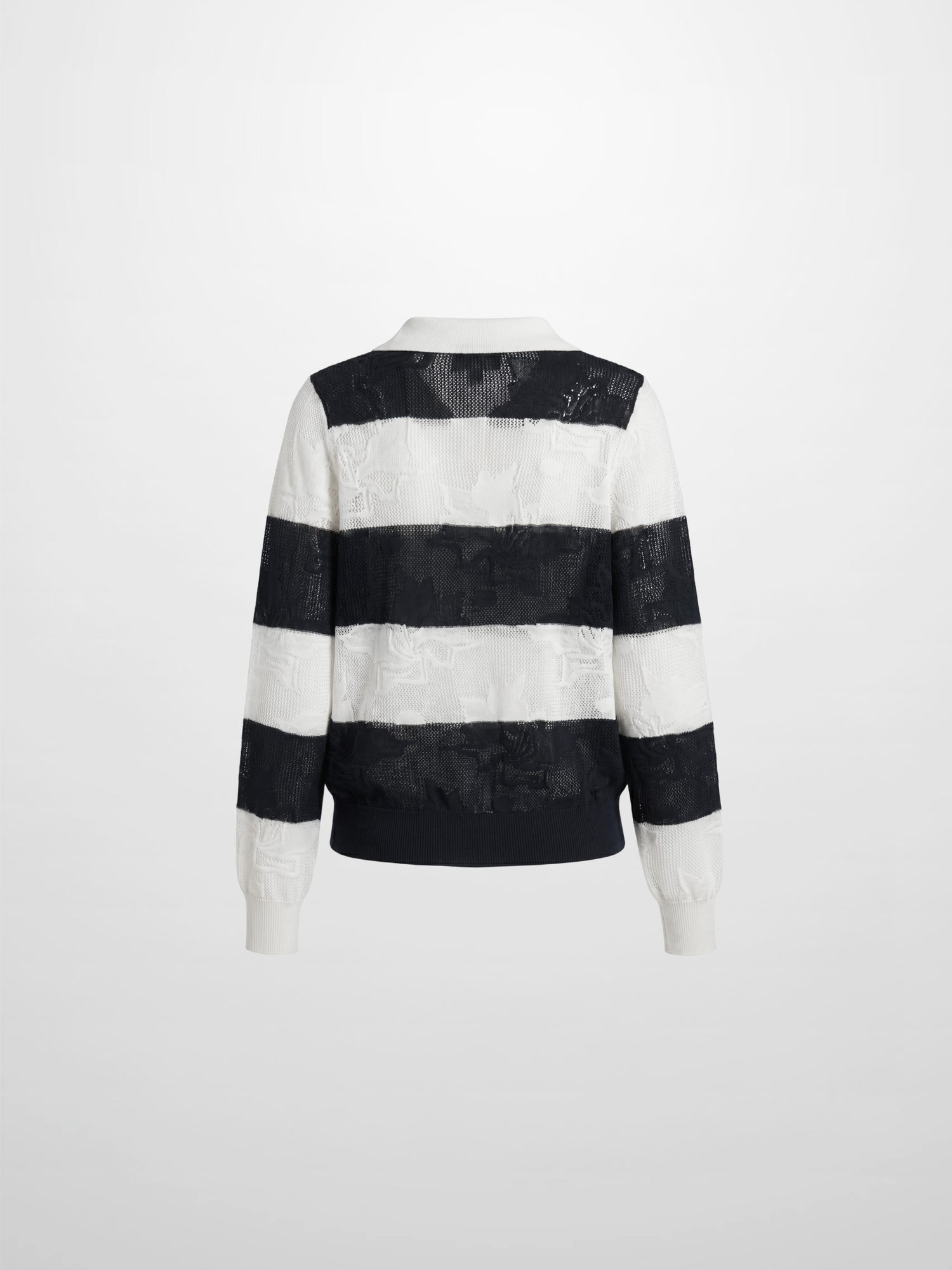 Mesh Floral Polo Top-Black/White Stripe