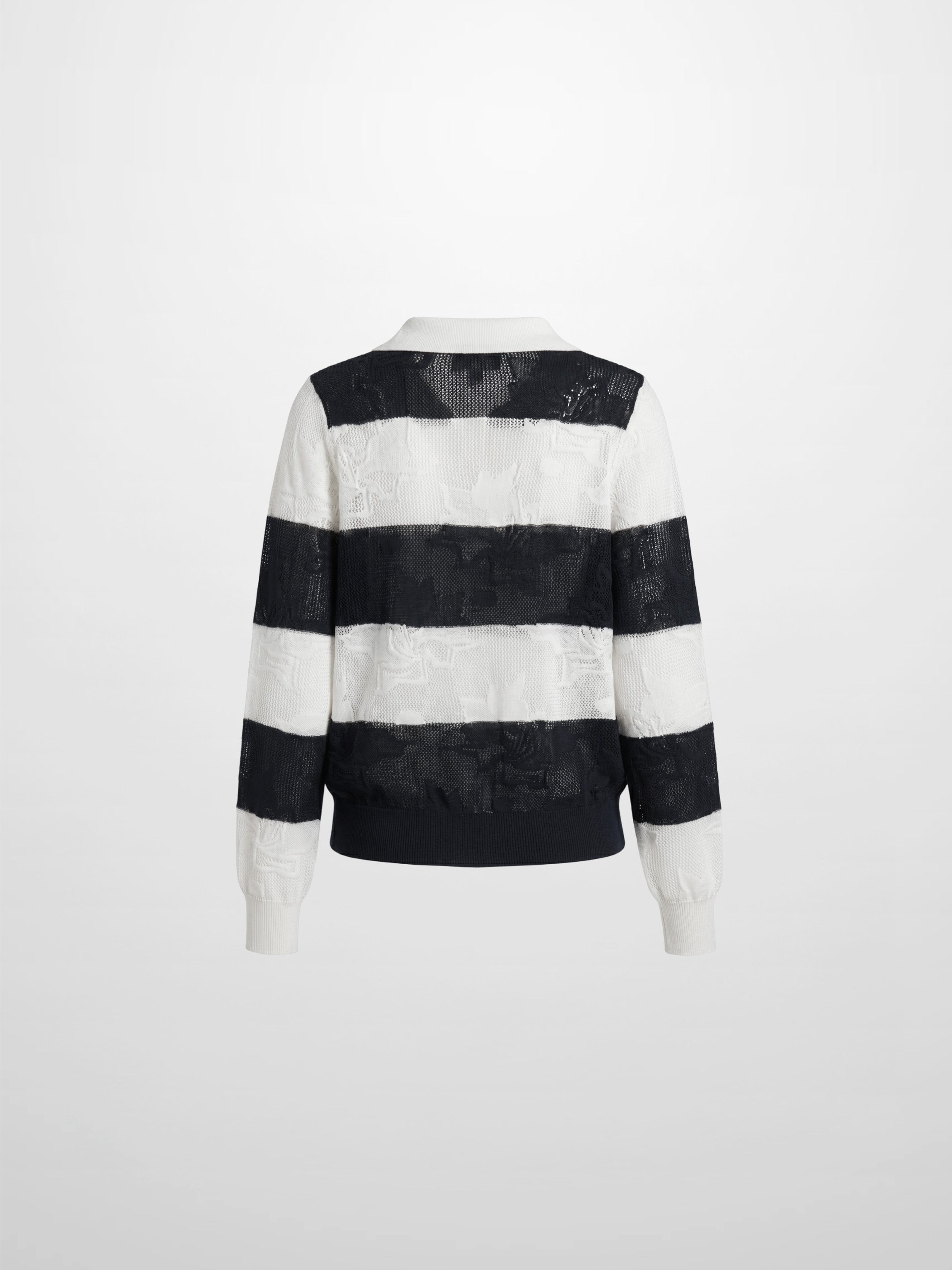 Mesh Floral Polo Top-Black/White Stripe
