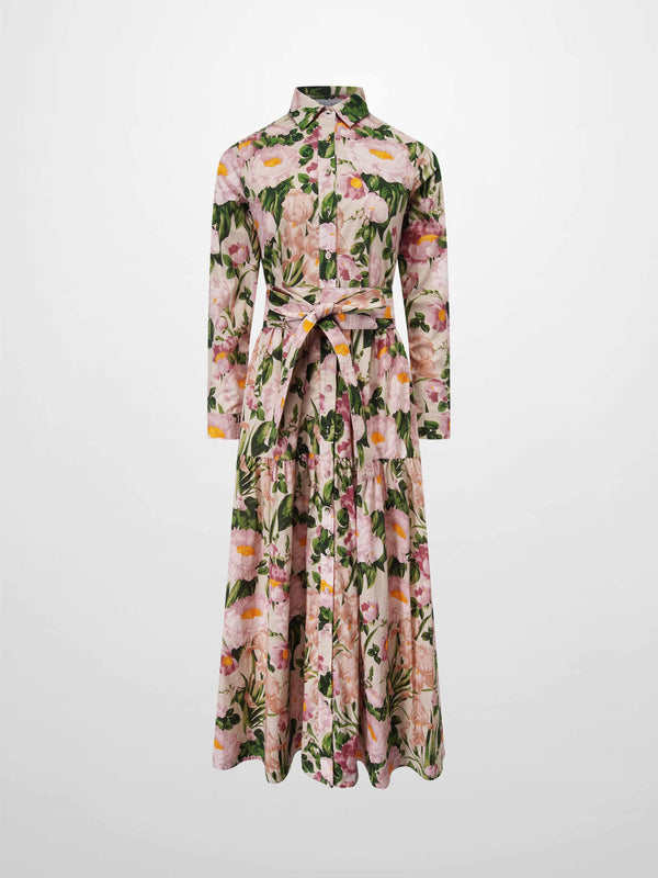 Printed Cotton Belted Shirtdress-Garden Floral
