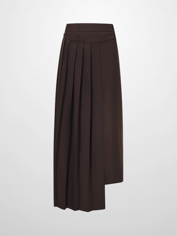 Pencil Pleat Combo Skirt-Dark Brown