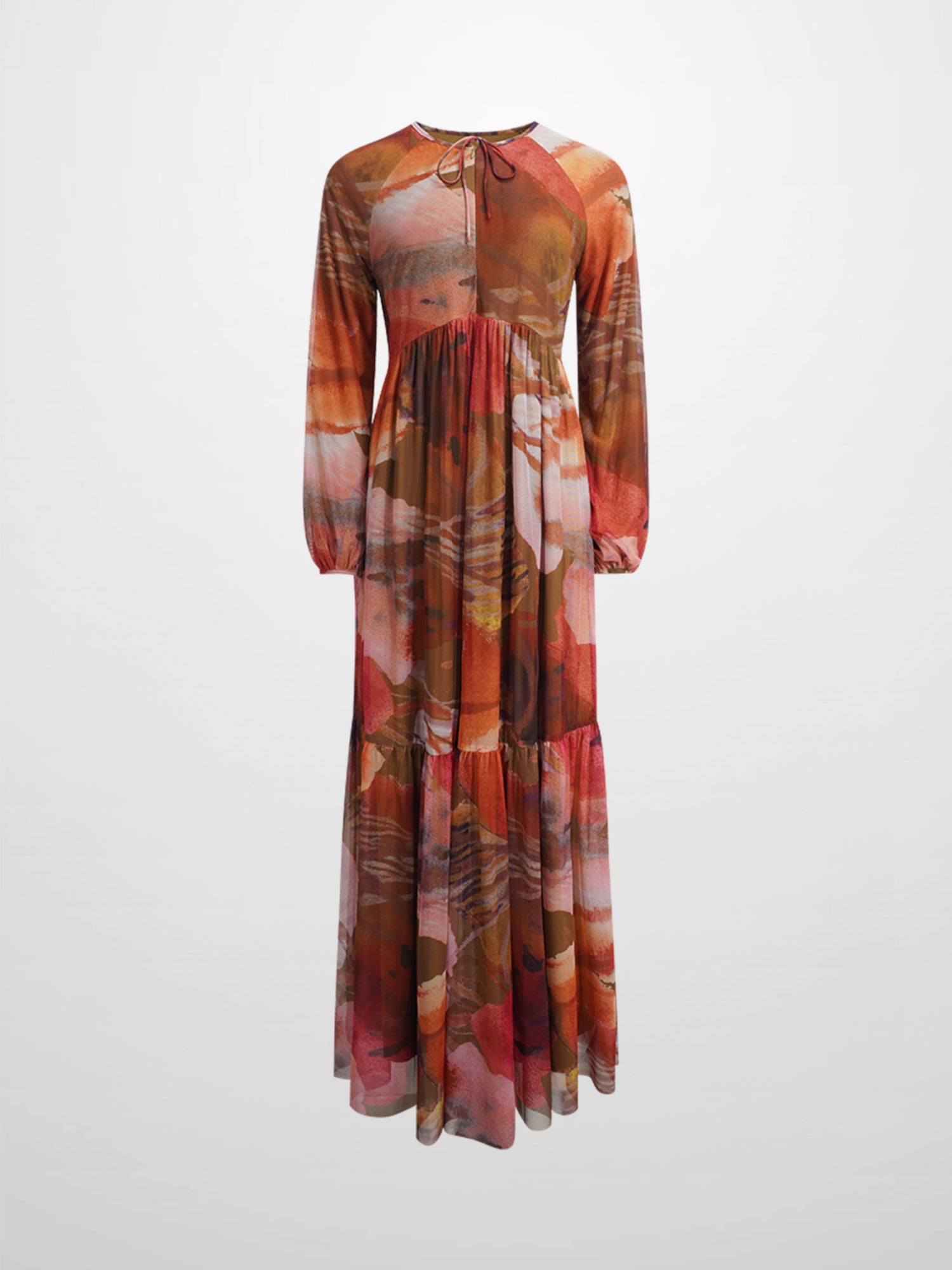 Mesh Tiered Dress-Watercolor Floral