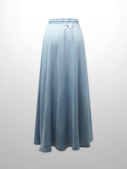 Drawstring Circle Skirt-Light Blue Denim