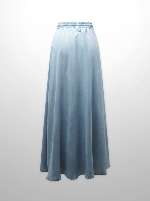 Drawstring Circle Skirt-Light Blue Denim