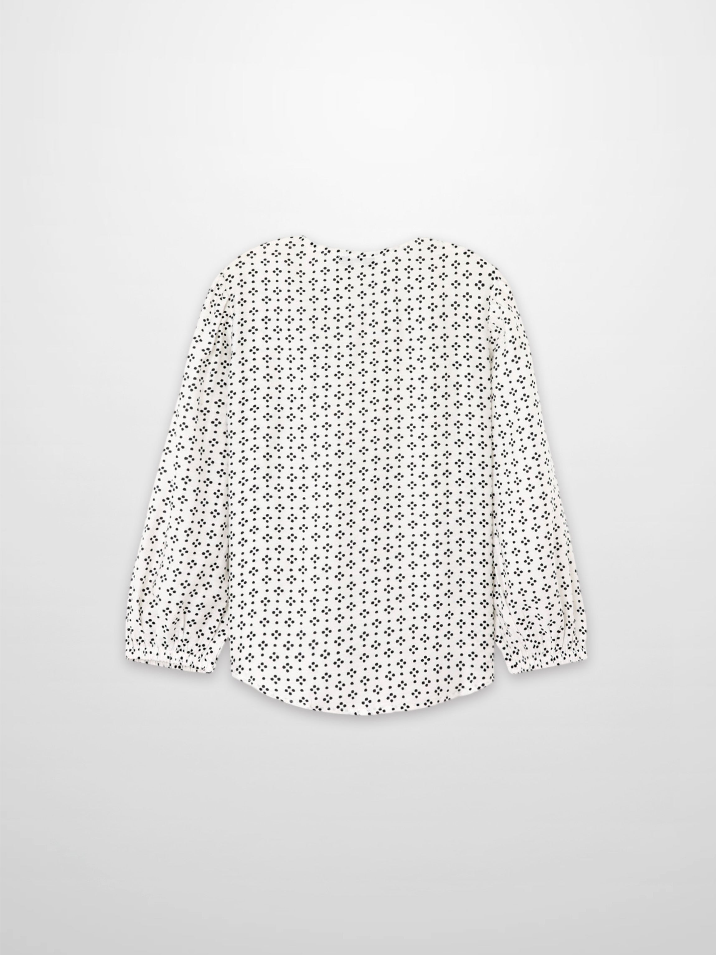 Puff Sleeve Button Down Blouse-Black/White Polka Dot