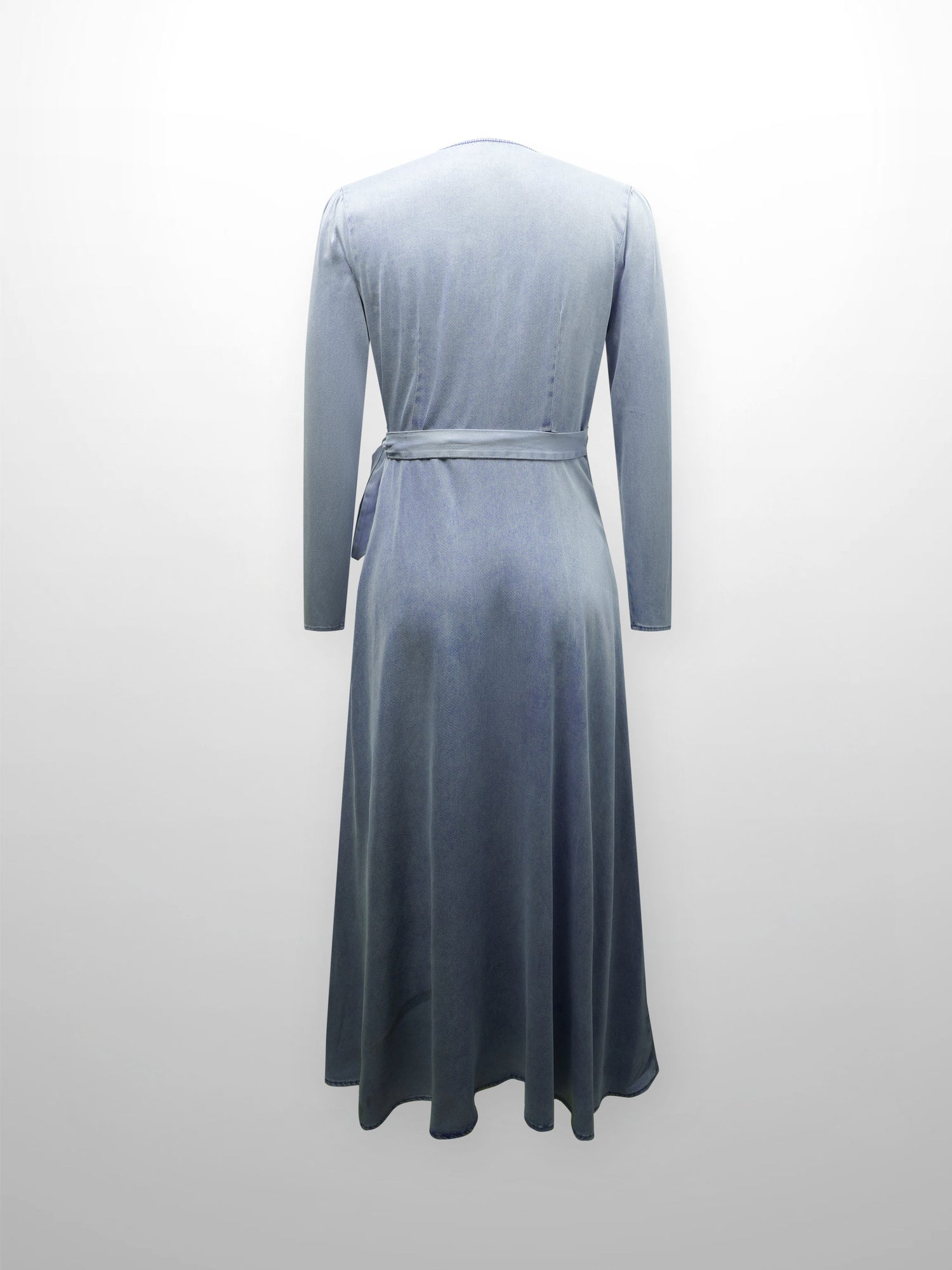 Chambray Denim Wrap Dress-Blue