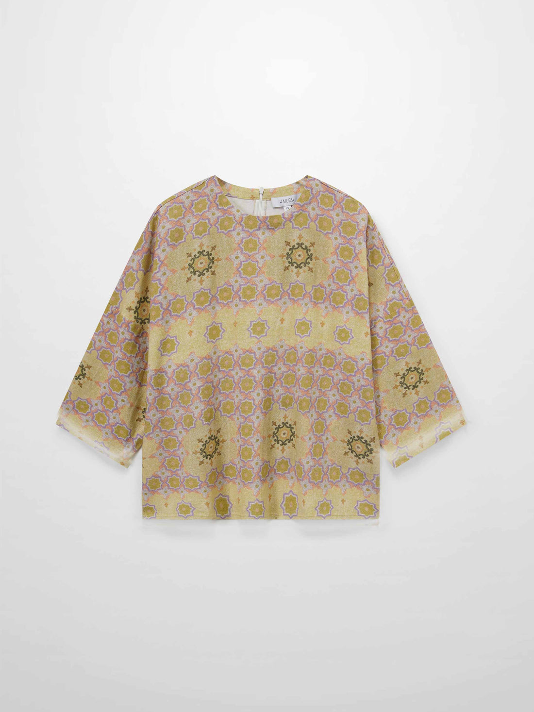 Linen Blend Crop Swing Top-Geometric