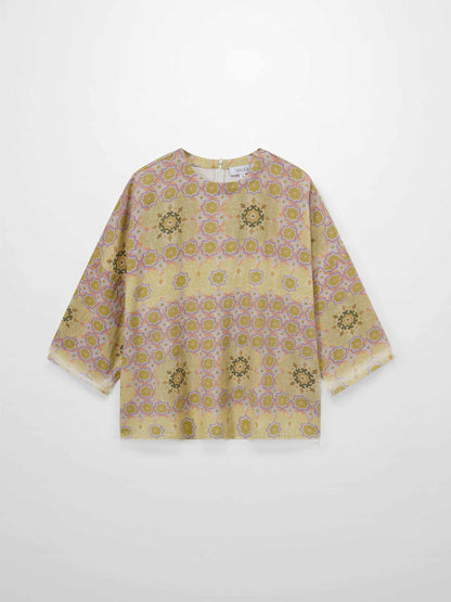 Linen Blend Crop Swing Top-Geometric