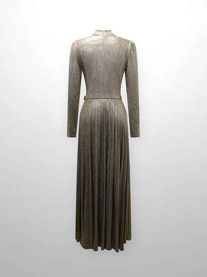 Shimmer Front Knot Pleat Dress 50"-Gold