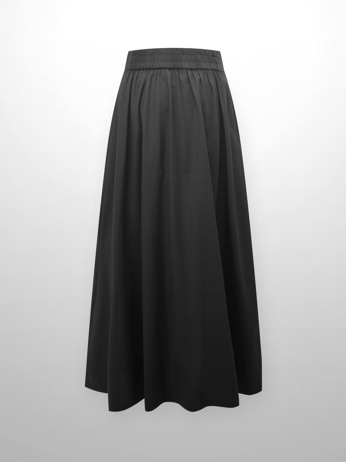 Elastic Back Maxi Cotton Blend Skirt-Black