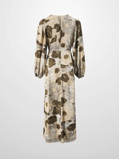 Belted Full Sleeve Dress-Floral